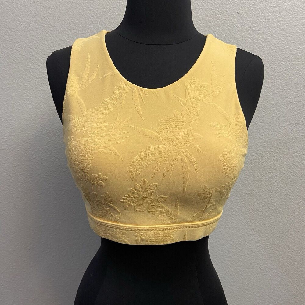 NWT Mono B Floral Jacquard‎ Sunshine Cross Back Sports Bra Size Large
